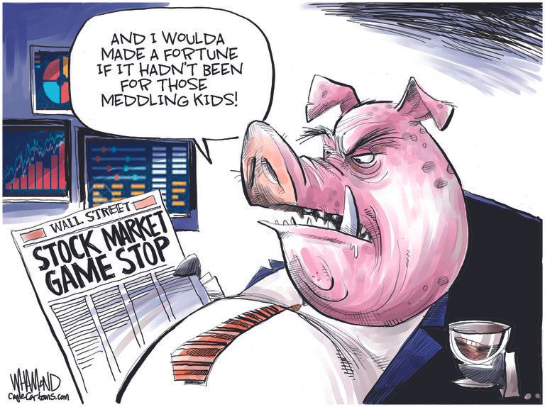 Editorial Cartoon U.S. gamestop reddit wall street