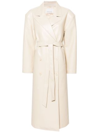 Neutral Tina Faux-Leather Trench Coat