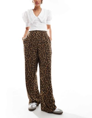 Asos Design Relaxed Pull on Pants in Animal Print