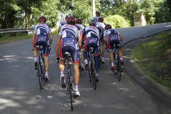 The Lotto Belisol team on a pre-Tour de France training ride in Liege, Belgium.