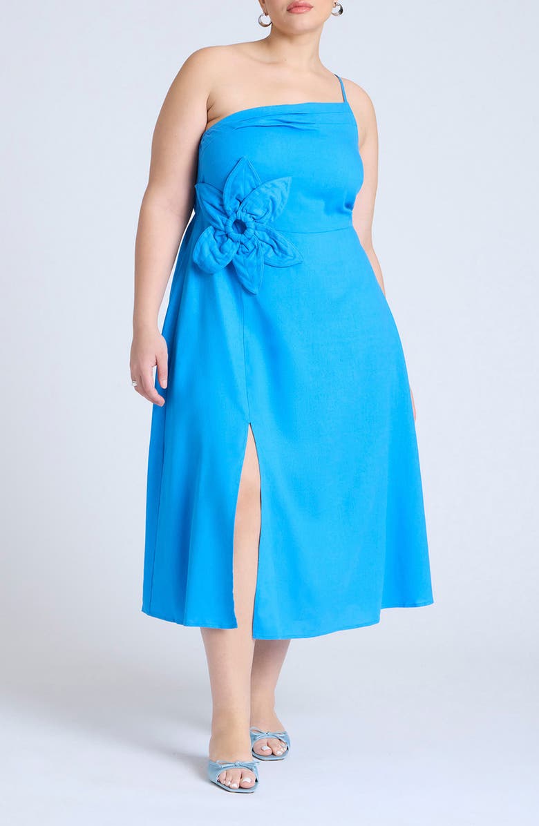 Flower Appliqué One-Shoulder Fit & Flare Dress