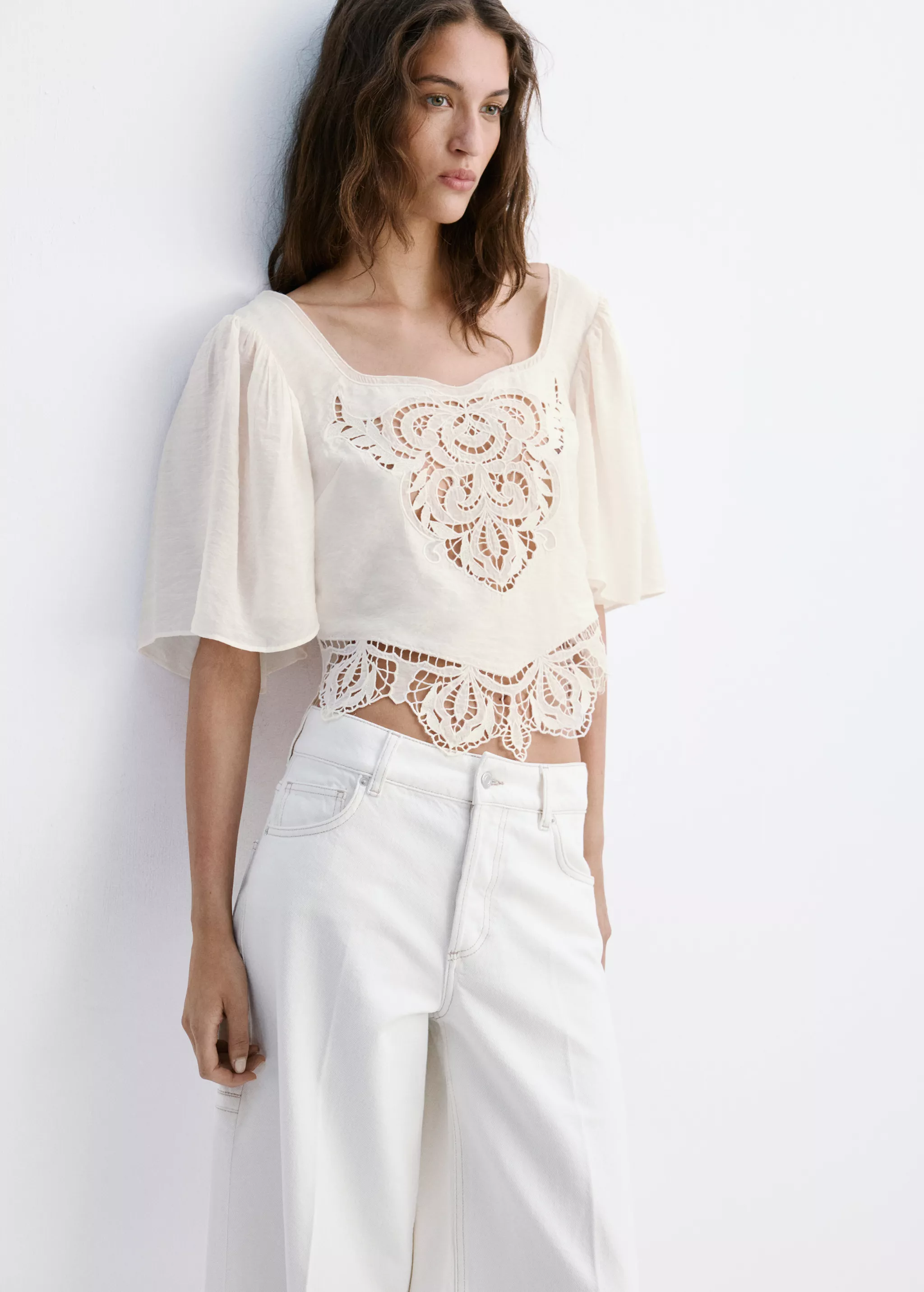 Cropped Blouse With Openwork Embroidery - Women | Mango Usa
