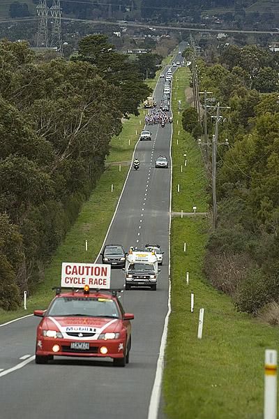 Cycle race coming: The tour on a straight stretch of road leaving Trafalgar during stage four.