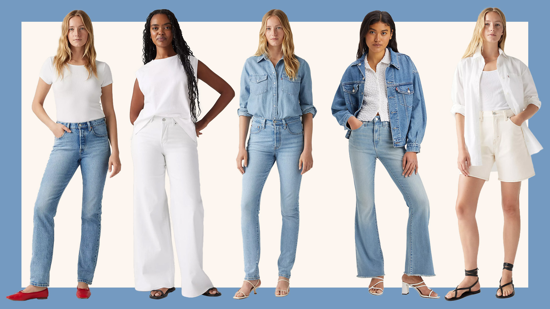 Models wearing Levi's jeans.
