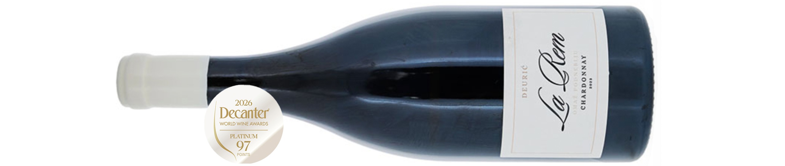 Bottle of white wine with Decanter 97 points medal
