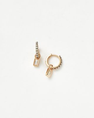 Fine Square Charm Mini Hoop Earrings