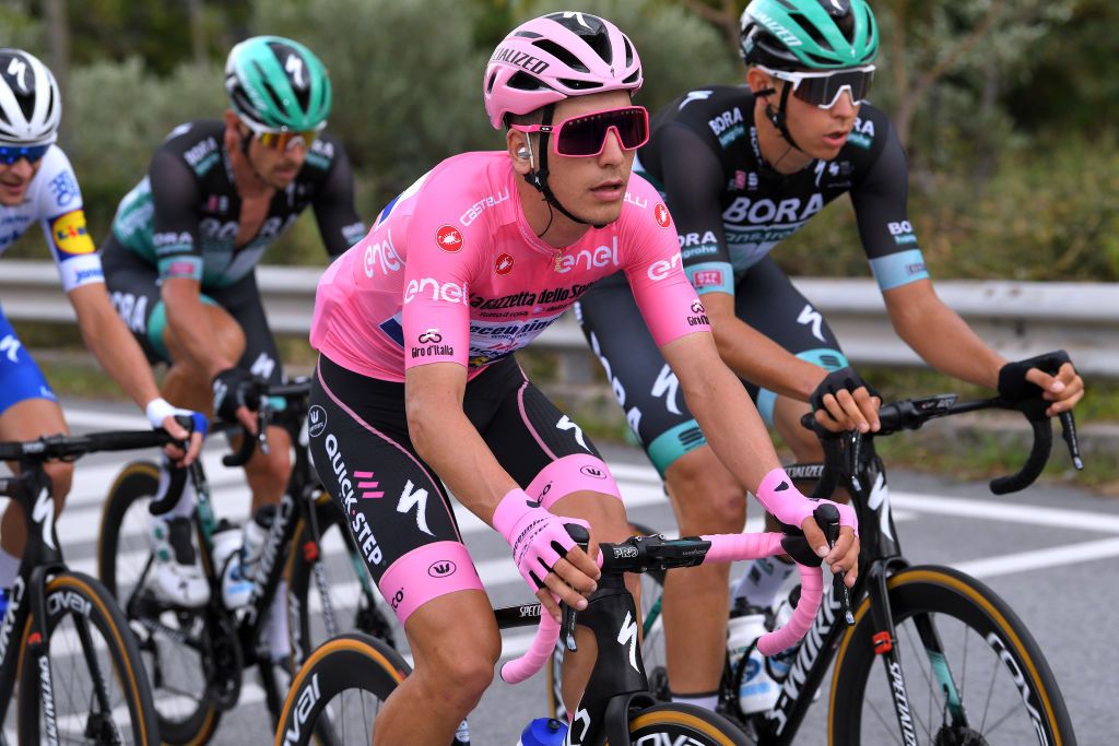 VILLAFRANCA TIRRENA ITALY OCTOBER 06 Joao Almeida of Portugal and Team Deceuninck QuickStep Pink Leader Jersey during the 103rd Giro dItalia 2020 Stage 4 a 140km stage from Catania to Villafranca Tirrena girodiitalia Giro on October 06 2020 in Villafranca Tirrena Italy Photo by Tim de WaeleGetty Images