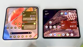 Google Pixel 9 Pro Fold next to Pixel Fold showing main displays