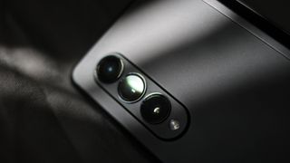 A closeup of the Samsung Galaxy Z Fold 3's rear cameras