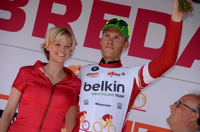 New race leader Lars Boom on the podium