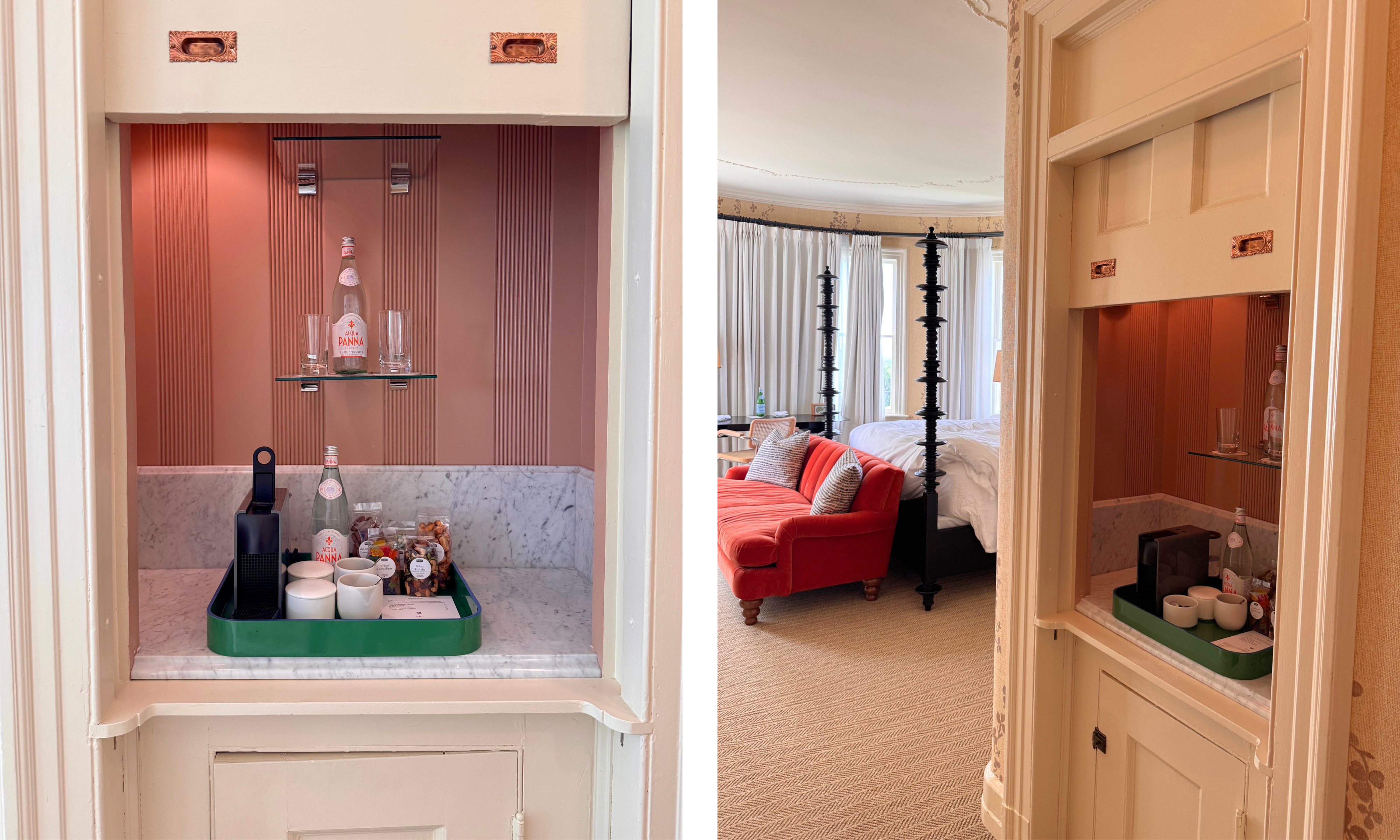 belden house guest room with coffee bar