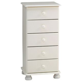 Steens Richmond White Chest of Drawers, slim tallboy style with five small drawers