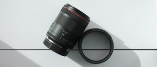 Canon RF 85mm f/1.4L VCM against a white background