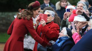 Catherine, Duchess of Cambridge greets well wishers as she attend Christmas Day Church service