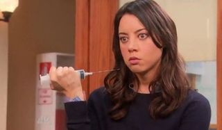 Aubrey Plaza gets stabby as April Ludgate on Parks And Recreation