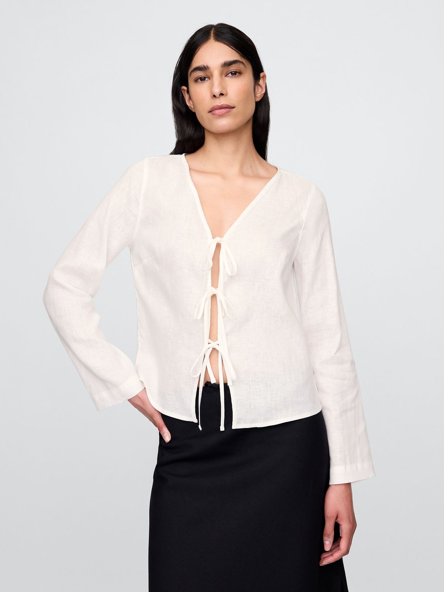 Gap, 100% Linen Tie-Front Shirt