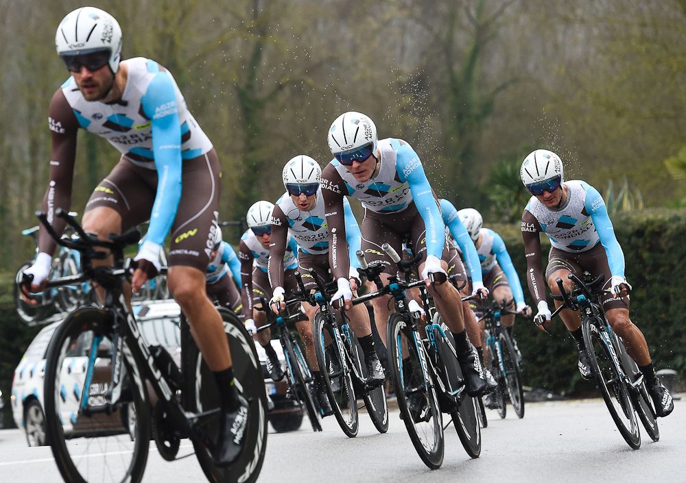 Team AG2R La Mondiale ride during the Team Time Trial on day one of the tour of 'La Mediterraneenne'