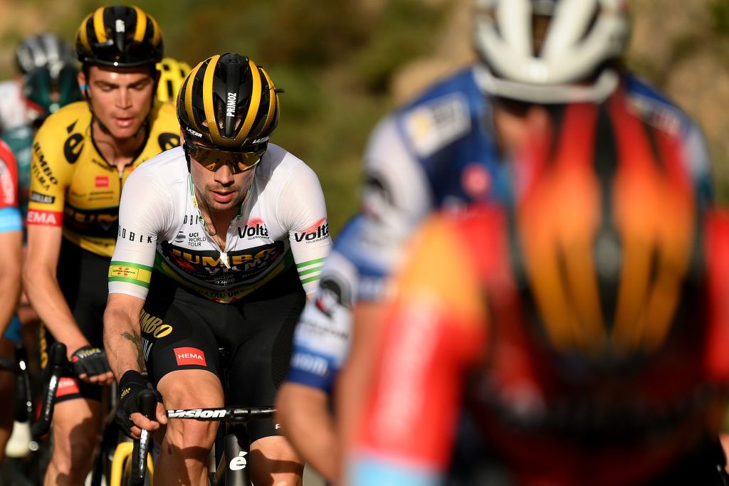 LO PORT SPAIN MARCH 24 Primoz Roglic of Slovenia and Team JumboVisma Green leader jersey competes during the 102nd Volta Ciclista a Catalunya 2023 Stage 5 a 1766km stage from Tortosa to Lo Port Mirador del Portell 1033m UCIWT on March 24 2023 in Lo Port Spain Photo by David RamosGetty Images