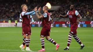 Bournemouth vs West Ham live stream Jarrod Bowen and Danny Ings of West Ham celebrates a goal during the pre-season friendly match between Tottenham Hotspur and West Ham United at Optus Stadium on July 18, 2023 in Perth, Australia. (Photo by Paul Kane/Getty Images)