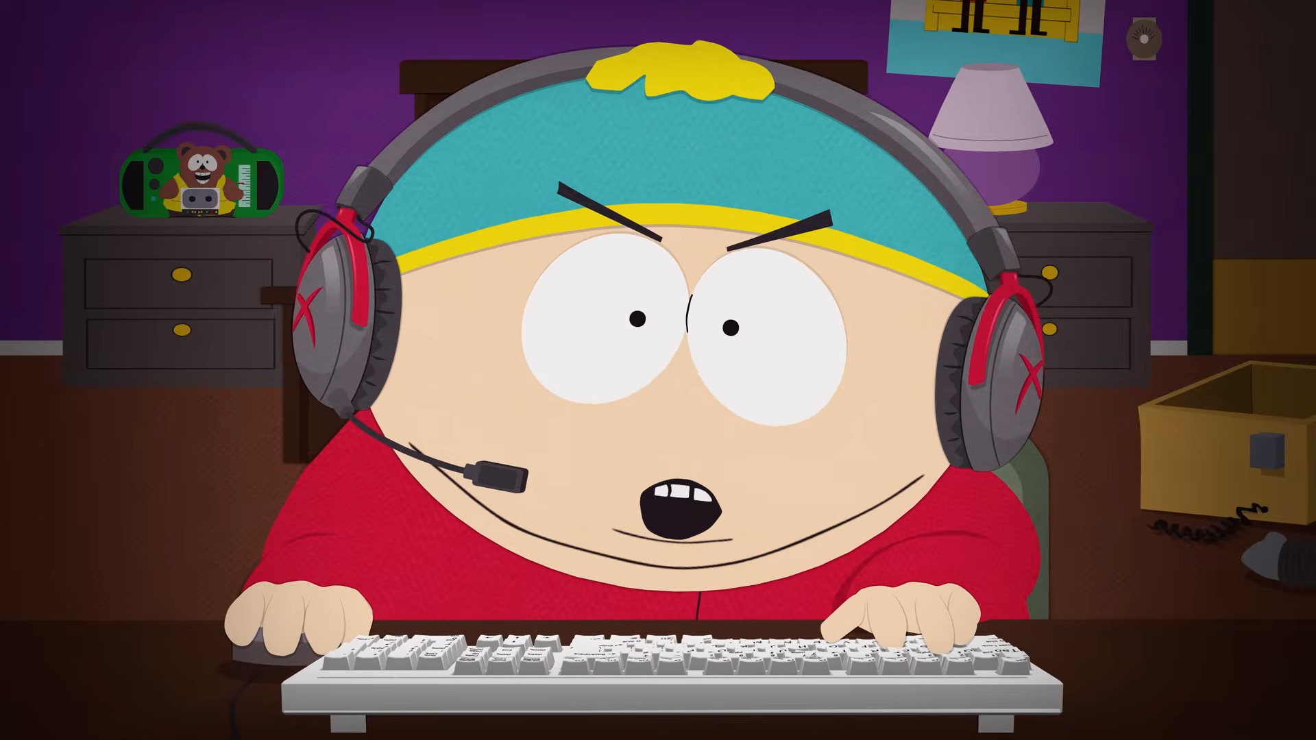 Screenshot of Cartman from South Park from the Born in Chaos Fortnite trailer.