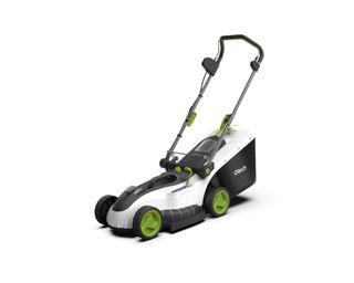 Image of green,white and black Gtech mower