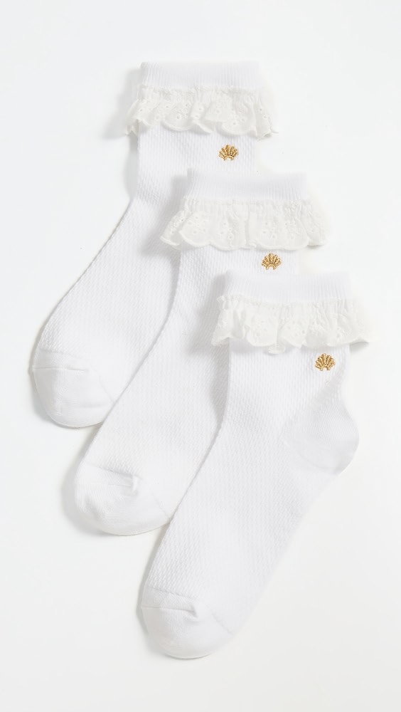 Lele Sadoughi Set of 3 Cindy Ruffle Socks