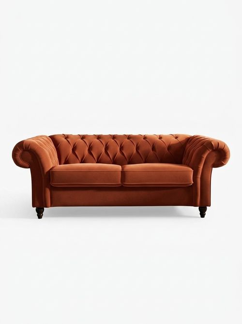 Gosford II Deep Sit Plush Velvet Easy Clean Ginger Orange 3 Seater Small Sofa