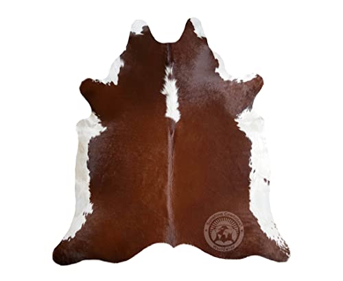 Sunshine Cowhides 100% Genuine Hereford Red Brown and White Cowhide Rug - Modern Style Animal Skin Rug &amp;amp; Floor Carpet for Living Room, Bedroom, Kitchen &amp;amp; More - Large (6x6-7ft)
