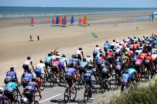 CALAIS FRANCE JULY 05 A general view of the peloton prior to the 109th Tour de France 2022 Stage 4 a 1715km stage from Dunkerque to Calais TDF2022 WorldTour on July 05 2022 in Calais France Photo by Michael SteeleGetty Images