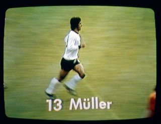 Gerd Mueller at the match Germany vs. The Netherlands at Munich Olmpic Stadium with the result of 2 : 1 vs. The Netherlands at Football World Championship, Germany 1970s.