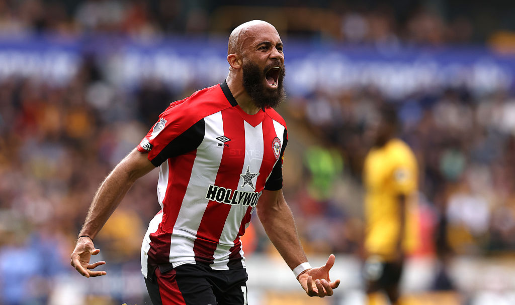 Manchester United target Bryan Mbeumo of Brentford celebrates after scoring their goal during the Premier League match between Wolverhampton Wanderers FC and Brentford FC at Molineux on May 25, 2025 in Wolverhampton, England.