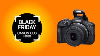 Black Friday Canon EOS R100 camera with 18-45mm lens deal