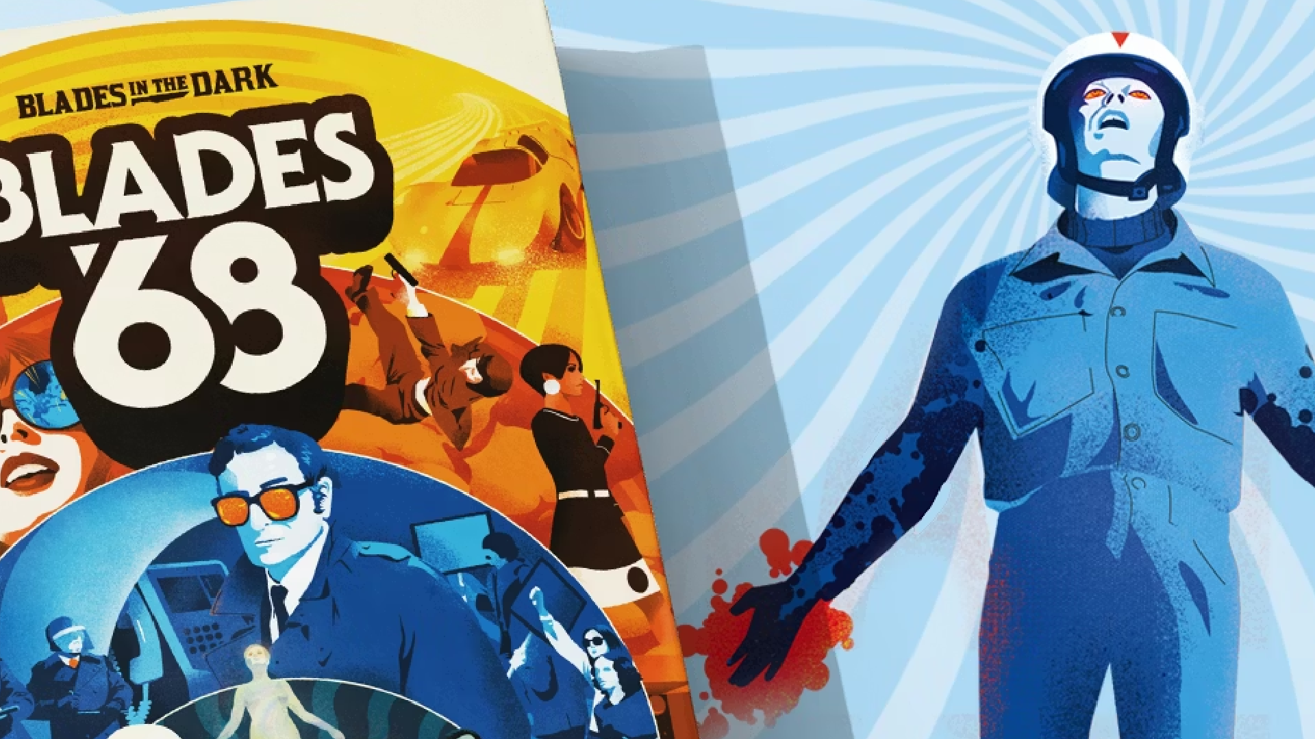 A kickstarter image for Blades '68, designed by Tim Denee and John Harper.