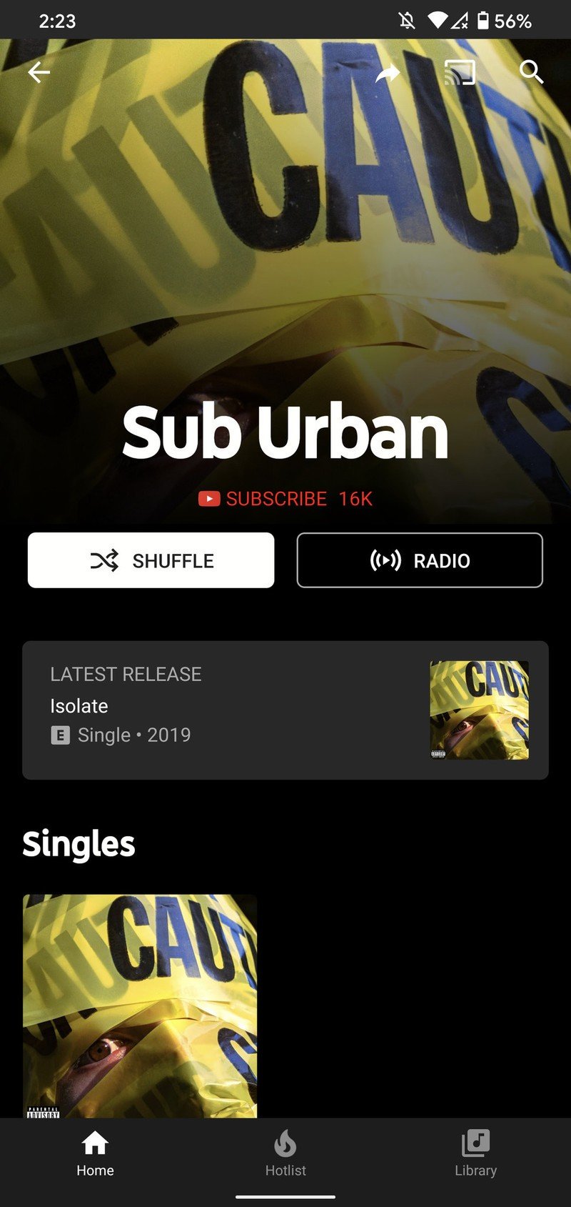 Sub Urban page on YouTube Music