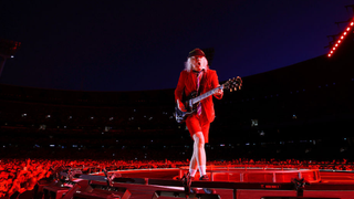 Angus Young of AC/DC performs during their Power Up tour at Melbourne Cricket Ground on November 12, 2025 in Melbourne, Australia.