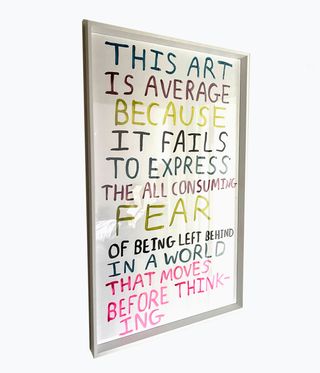 Babak ganjei framed paper saying this art is average because it fails to express the all consuming fear