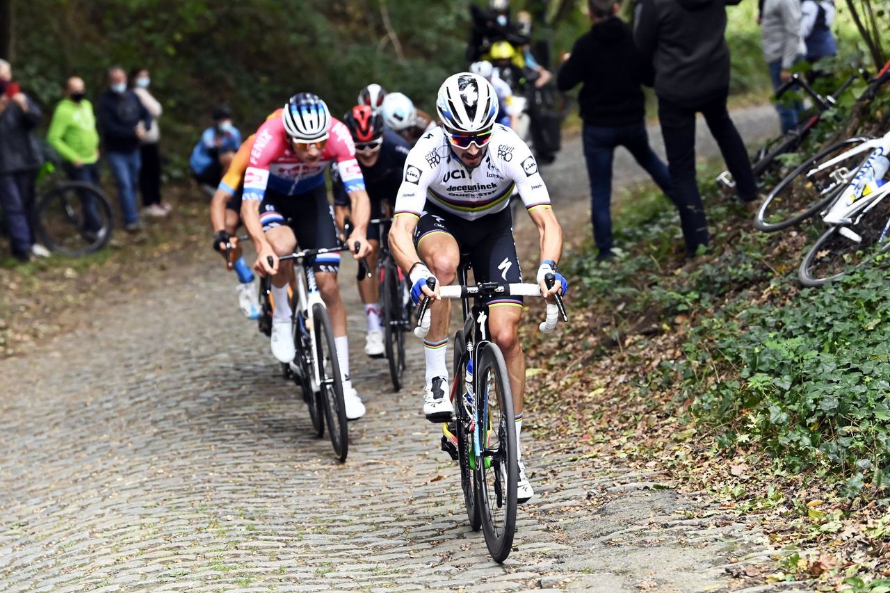 De Brabantse Pijl 2020 La Fleche Brabanconne 60th Edition Leuven Overijse 197km 07102020 Mathieu Van Der Poel NED Alpecin Fenix Julian Alaphilippe FRA Deceuninck Quick Step photo Nico VereeckenPNBettiniPhoto2020