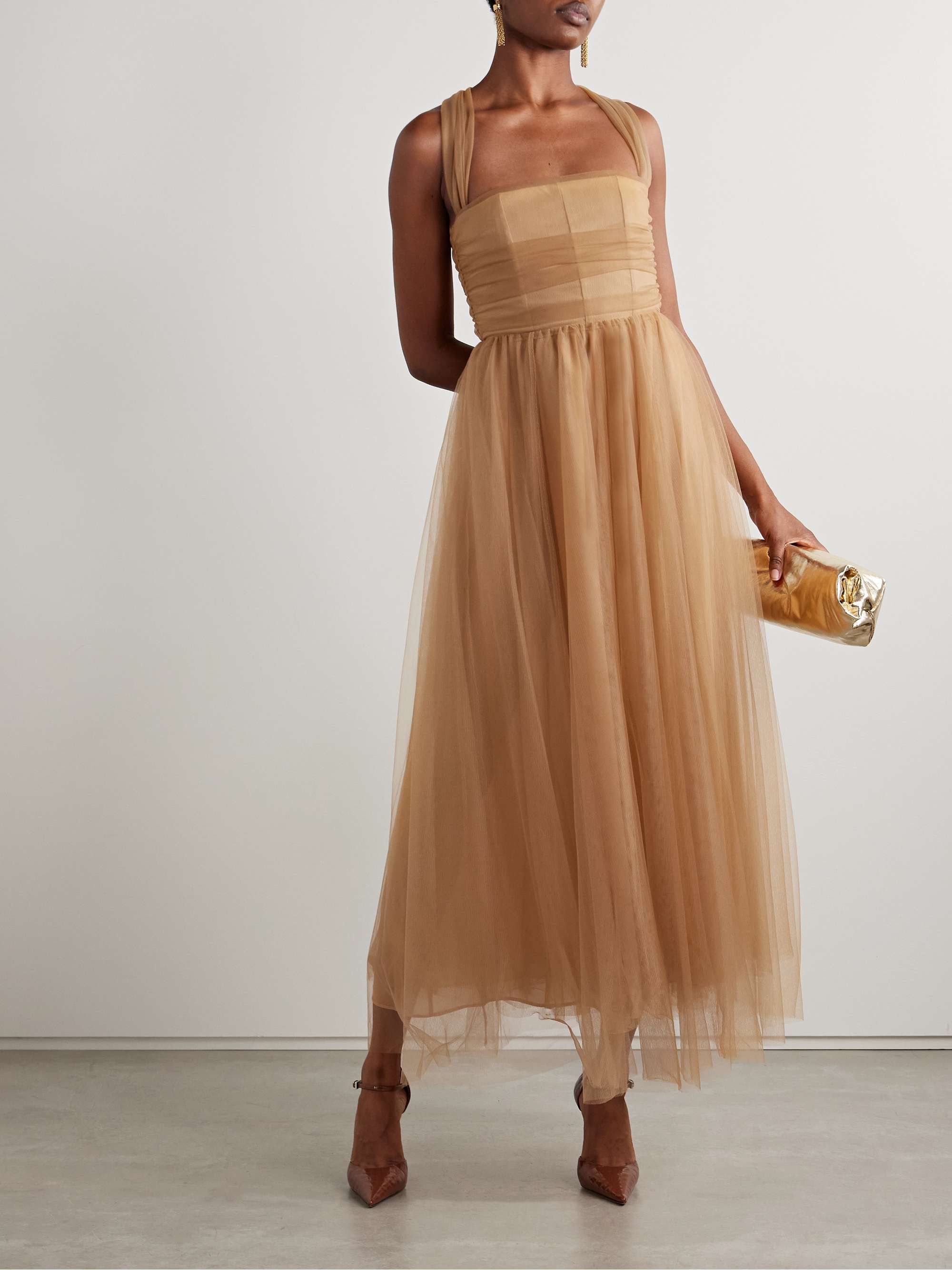 Antonia Ruched Gathered Tulle Gown