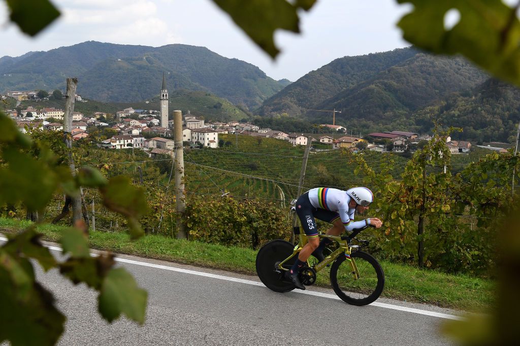 Filippo Ganna during the stage 14 time trial at the Giro d'Italia