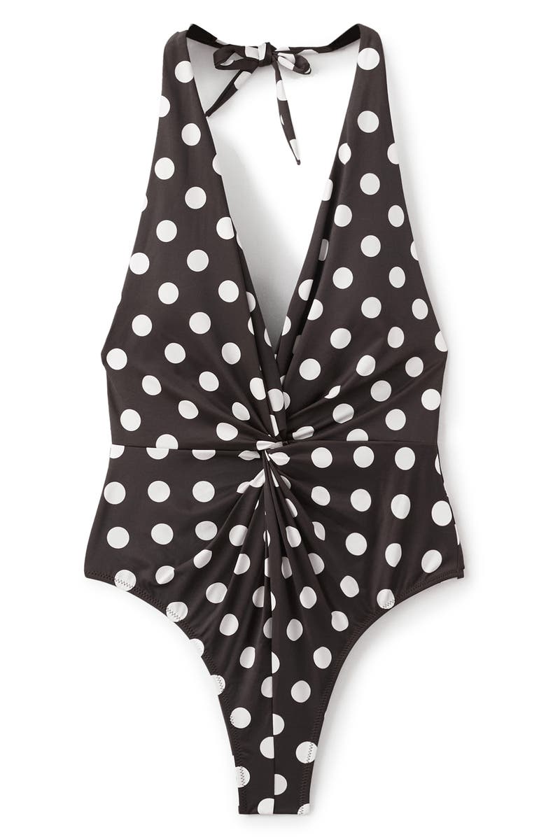 Polka Dot Halter One Piece Swimsuit