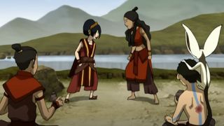 Katara and Toph fighting in Avatar: The Last Airbender