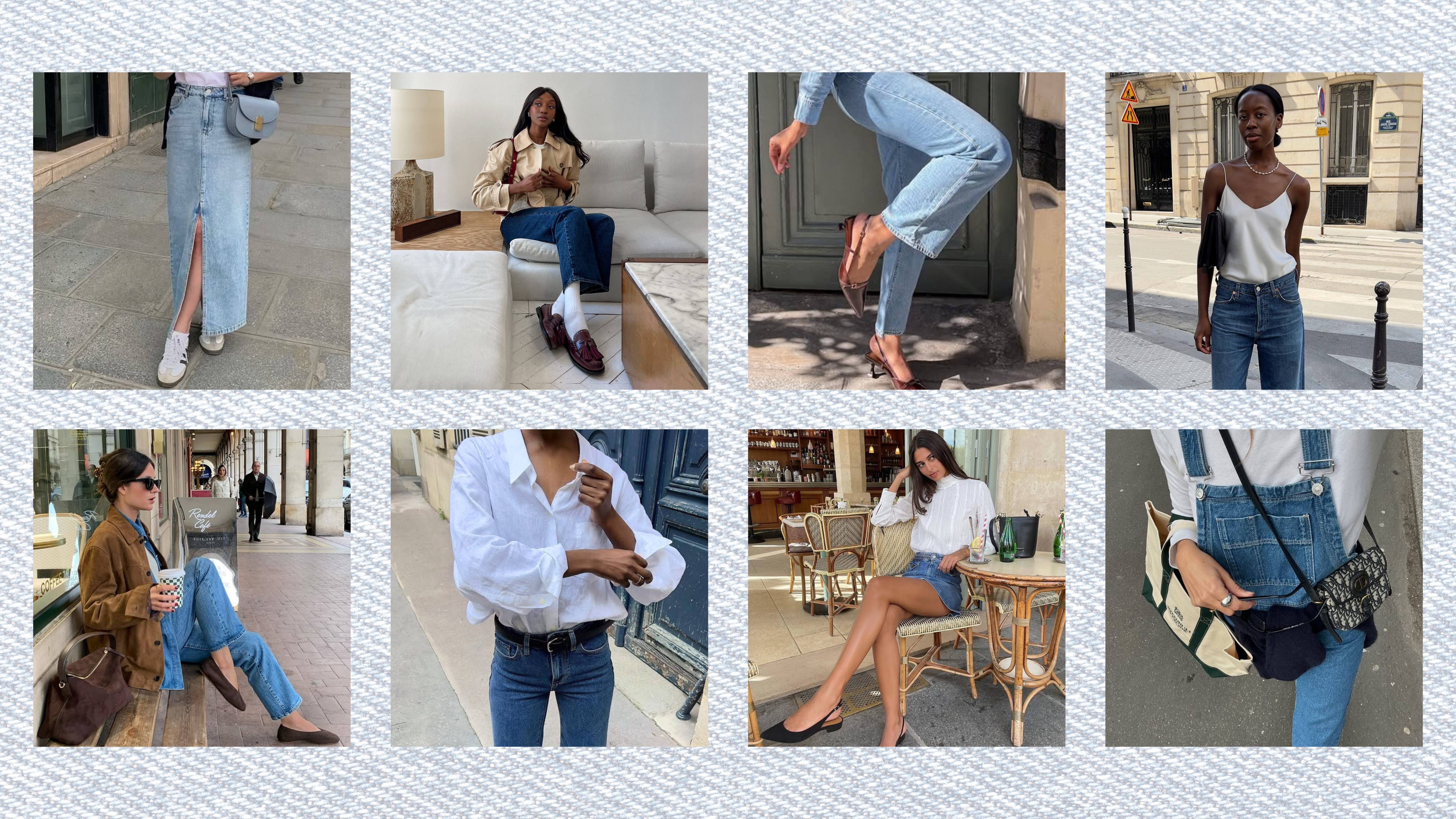 A selection of French content creators wearing denim outfits