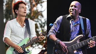 LEFT: Richard Marx performs onstage during the One805 Live Fall Concert benefiting First Responders on September 20, 2024 in Carpinteria, California. RIGHT: Nathan East of Toto performs live during their 35th Anniversary Tour at the Nippon Budokan on April 28, 2014 in Tokyo, Japan. 