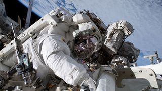 Astronaut Nicole Mann is pictured during her first spacewalk.