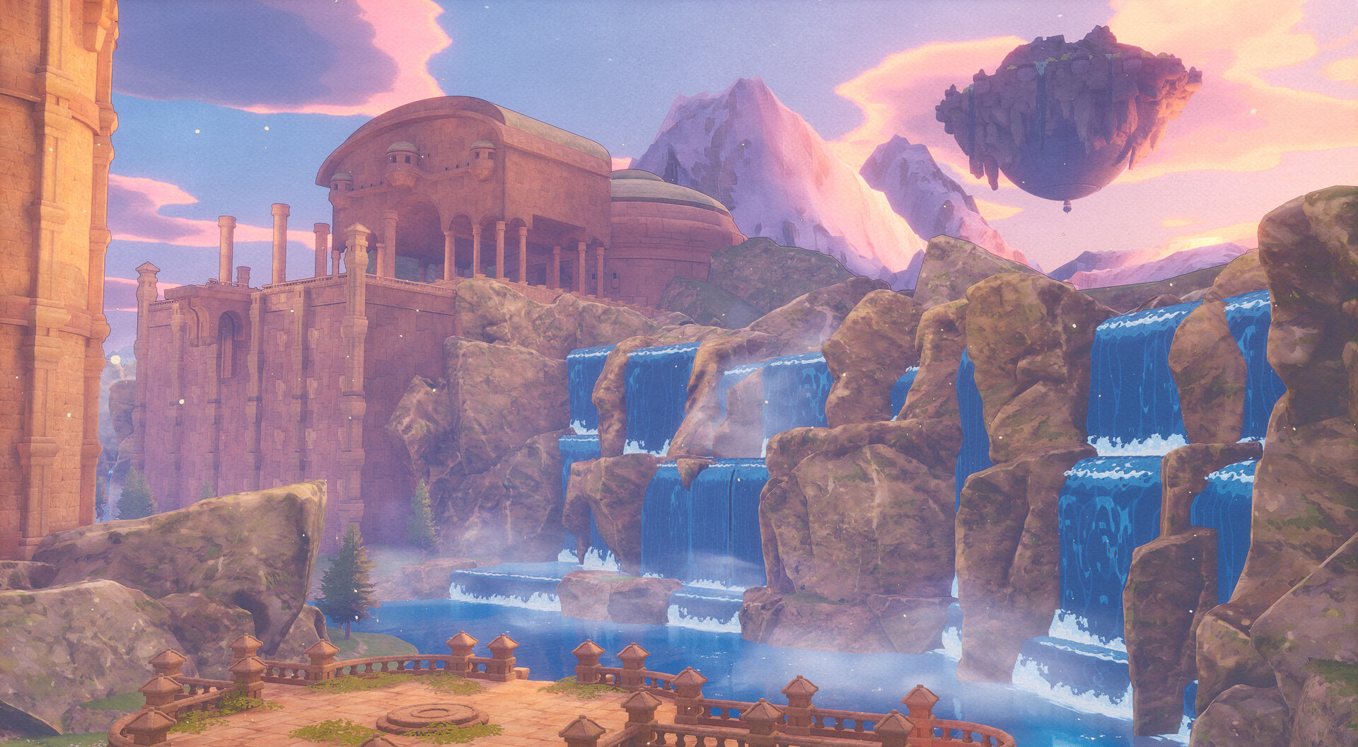 ruins with waterfall in Europa