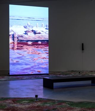 A screen with the sea on inside a gallery space
