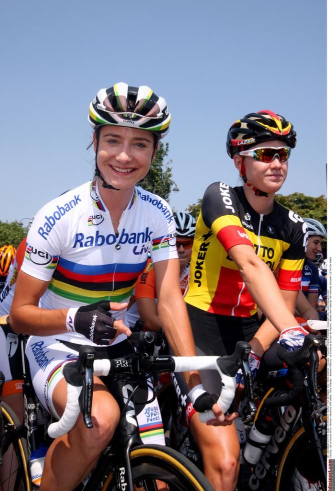 Marianne Vos (Rabo-liv) with Belgian champion Jolien D'hoore (Lotto Belisol)