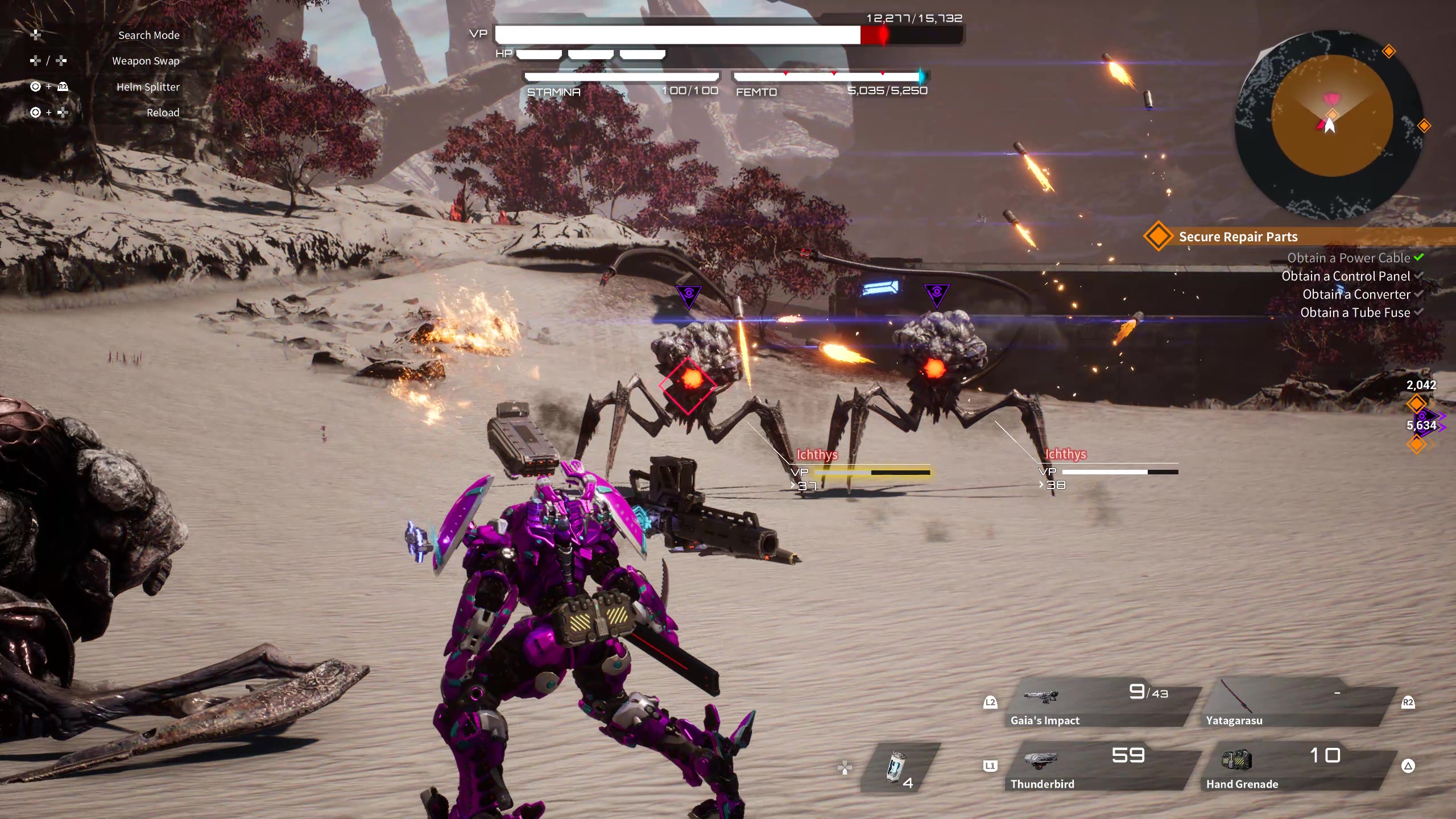 Strafing Immortals while firing rockets in Daemon X Machina: Titanic Scion