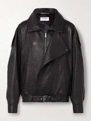 Oversized Textured-Leather Jacket