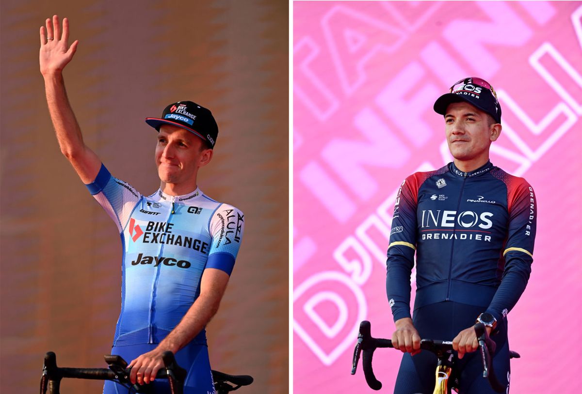 Simon Yates (Team BikeExchange-Jayco) and Richard Carapaz (Ineos Grenadiers) at the Giro d&#039;Italia 2022 team presentation